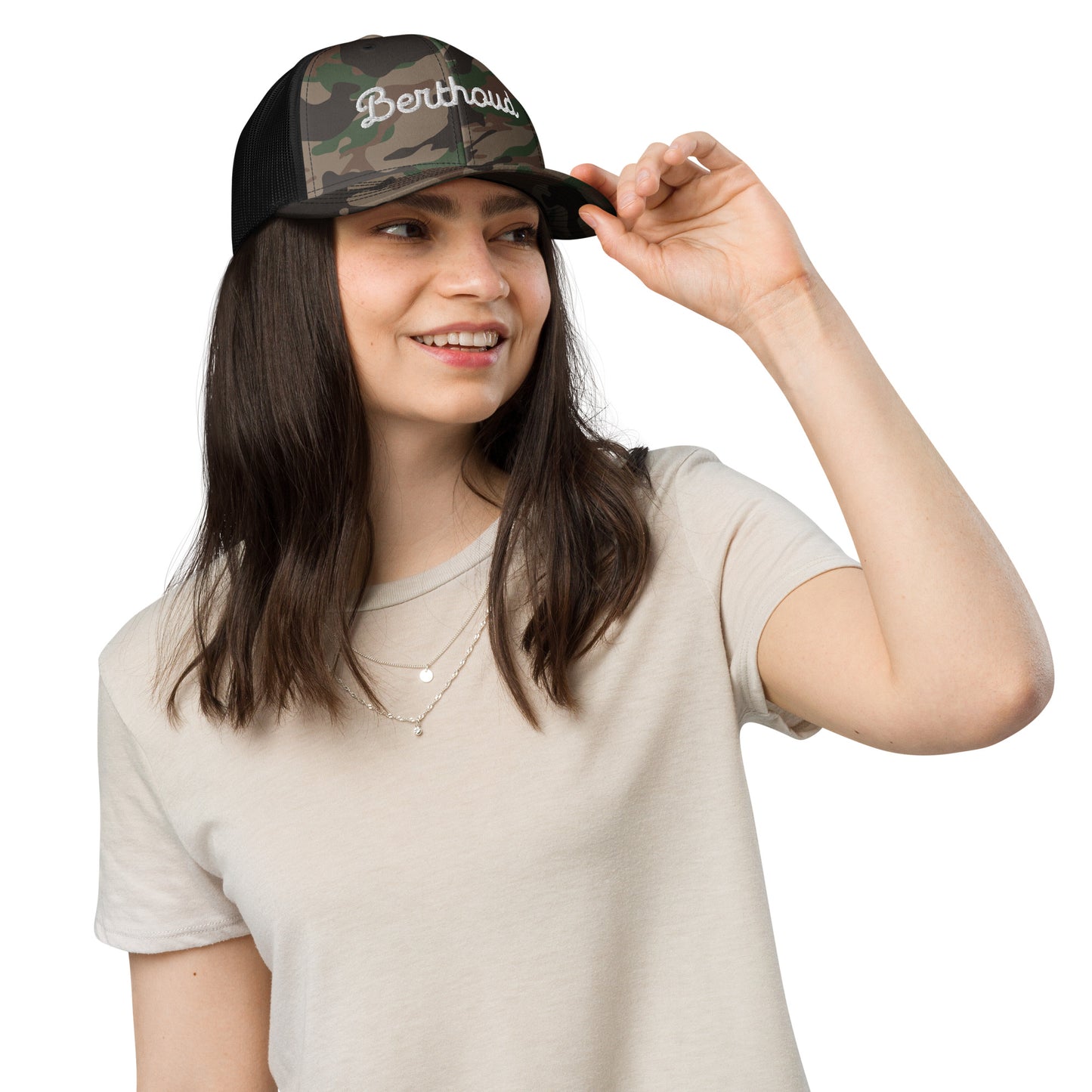 Berthoud Embroidered Camouflage snapback trucker hat