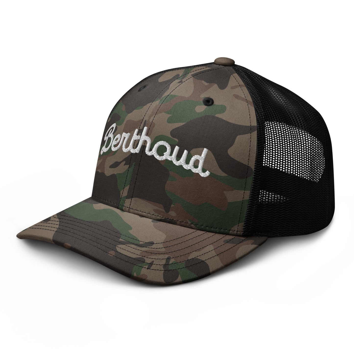 Berthoud Embroidered Camouflage snapback trucker hat