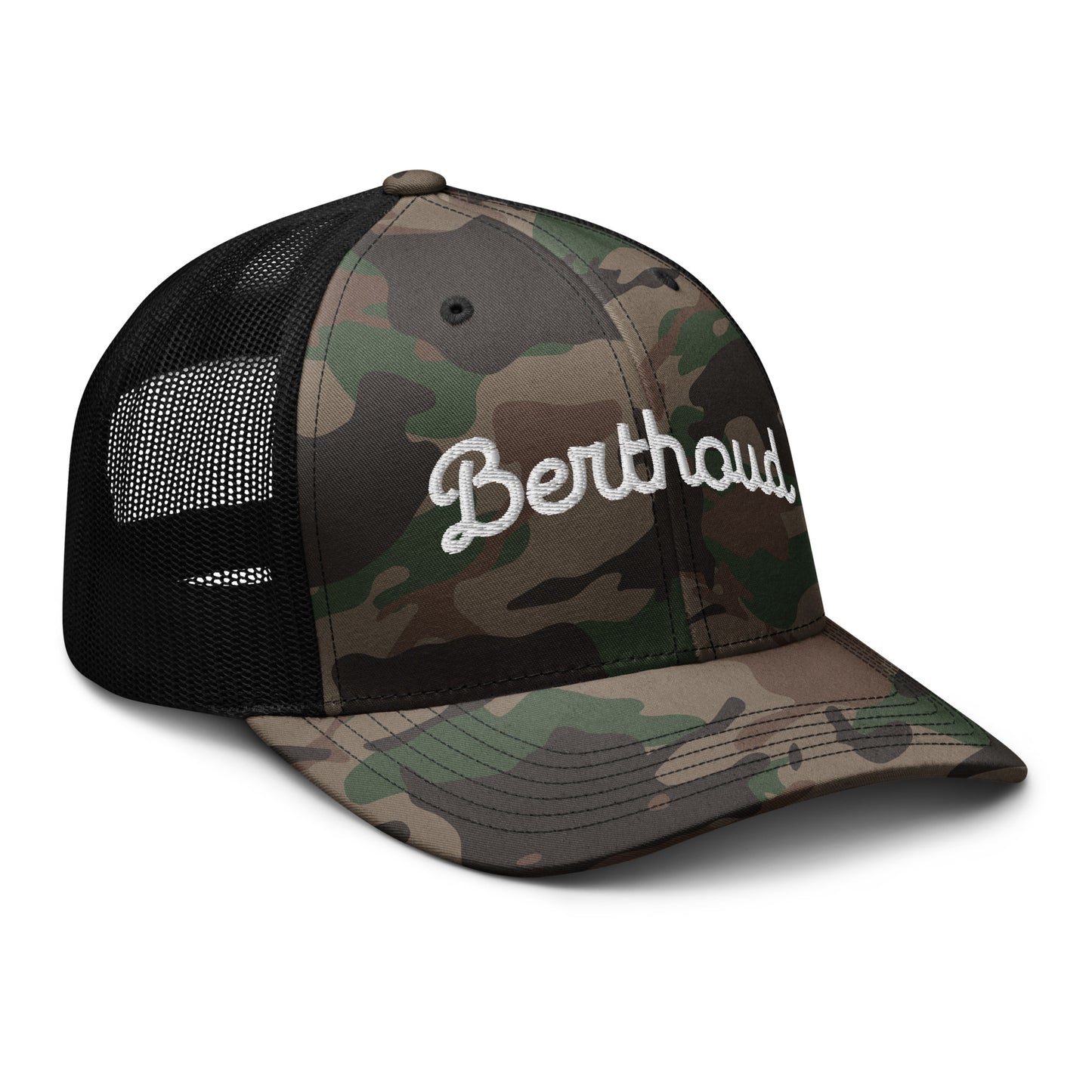 Berthoud Embroidered Camouflage snapback trucker hat