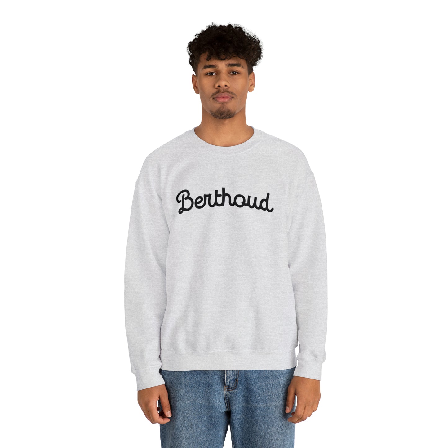 Berthoud Colorado Crewneck - Unisex Heavy Blend™ Crewneck Sweatshirt in White and Ash