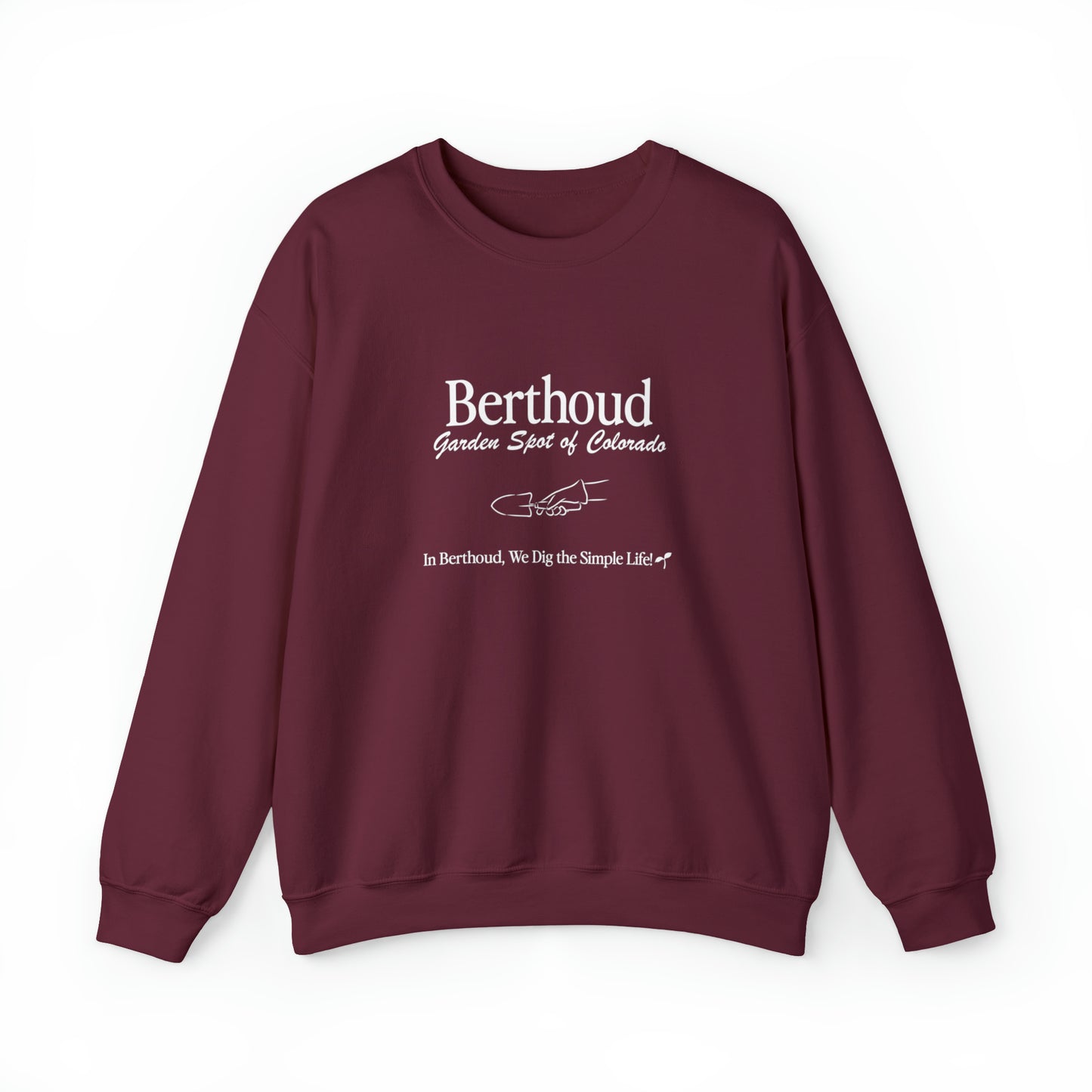 We Dig the Simple Life in Berthoud Crewneck - Unisex Heavy Blend™ Crewneck Sweatshirt in Maroon