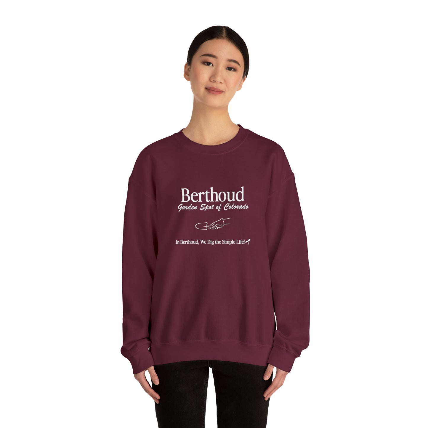 We Dig the Simple Life in Berthoud Crewneck - Unisex Heavy Blend™ Crewneck Sweatshirt in Maroon