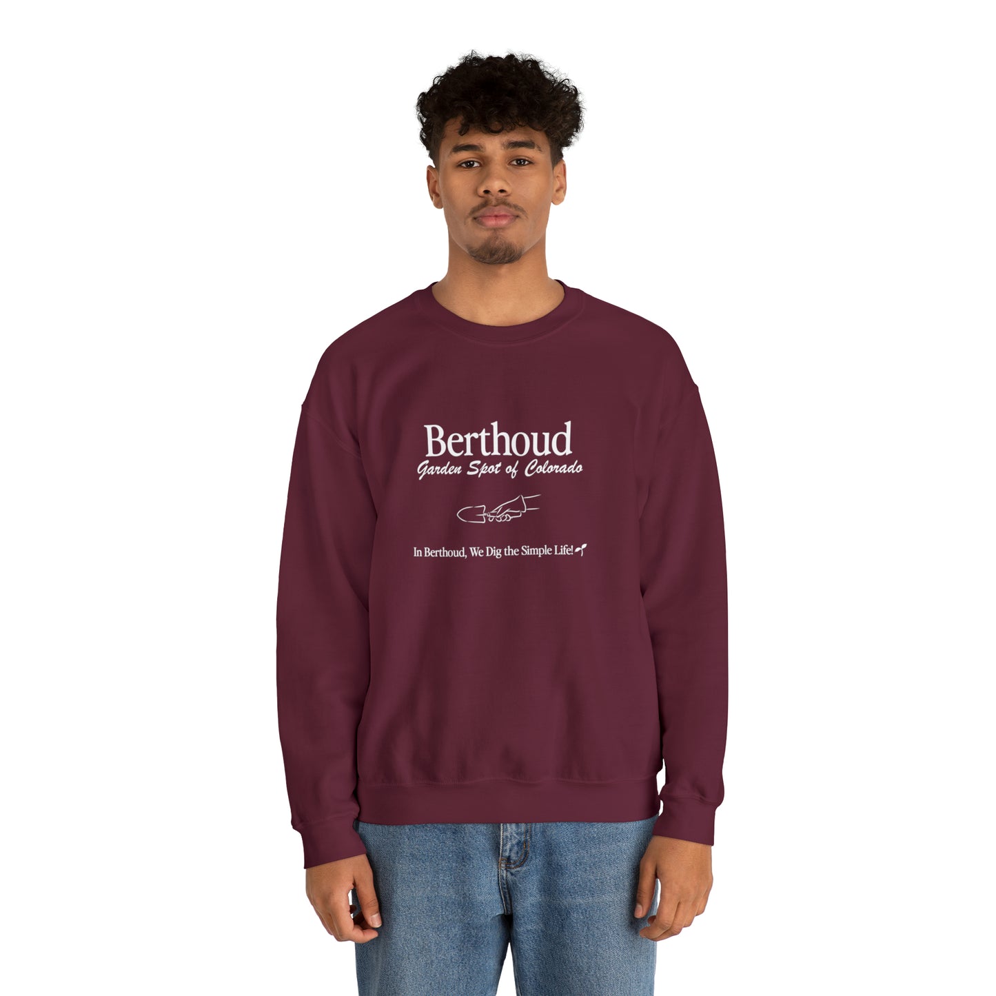 We Dig the Simple Life in Berthoud Crewneck - Unisex Heavy Blend™ Crewneck Sweatshirt in Maroon