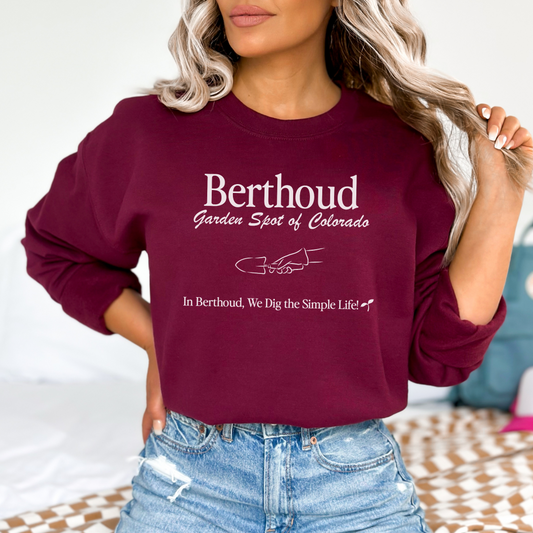 We Dig the Simple Life in Berthoud Crewneck - Unisex Heavy Blend™ Crewneck Sweatshirt in Maroon