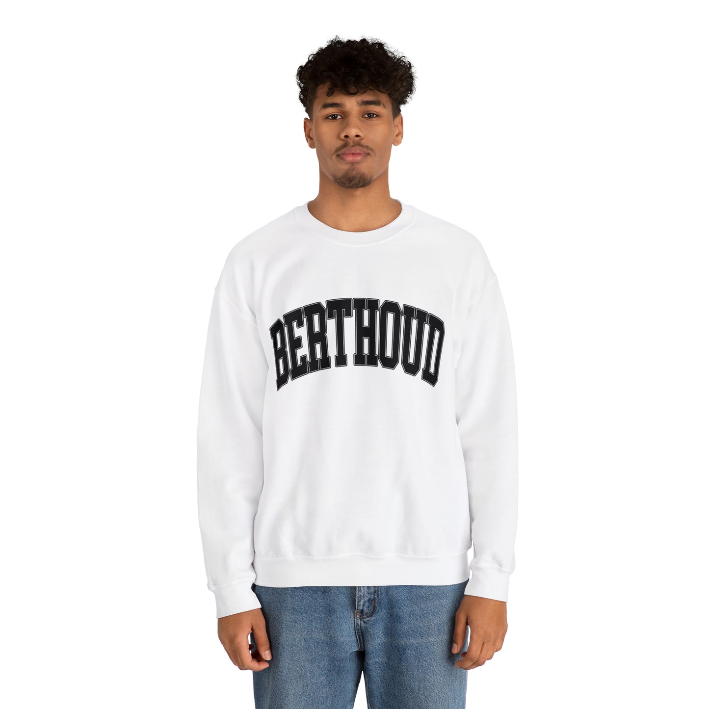 Berthoud 'The Bar' Crewneck - Unisex Heavy Blend™ Crewneck Sweatshirt in White and Ash