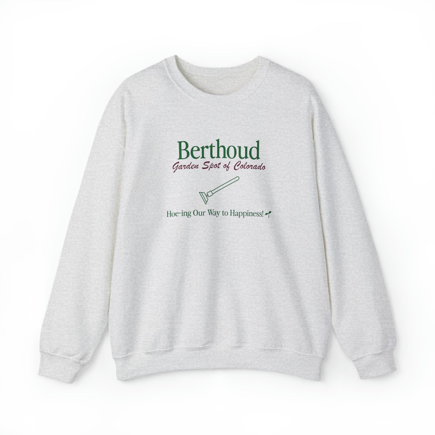 Berthoud 'Hoe-ing' Crewneck - Unisex Heavy Blend™ Crewneck Sweatshirt in White and Ash