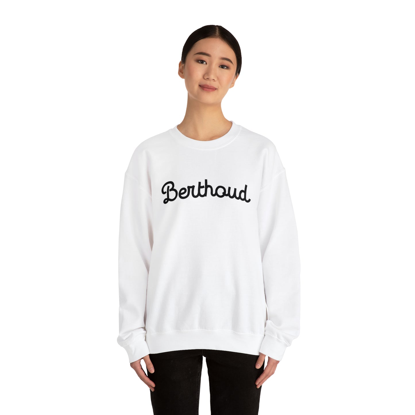 Berthoud Colorado Crewneck - Unisex Heavy Blend™ Crewneck Sweatshirt in White and Ash