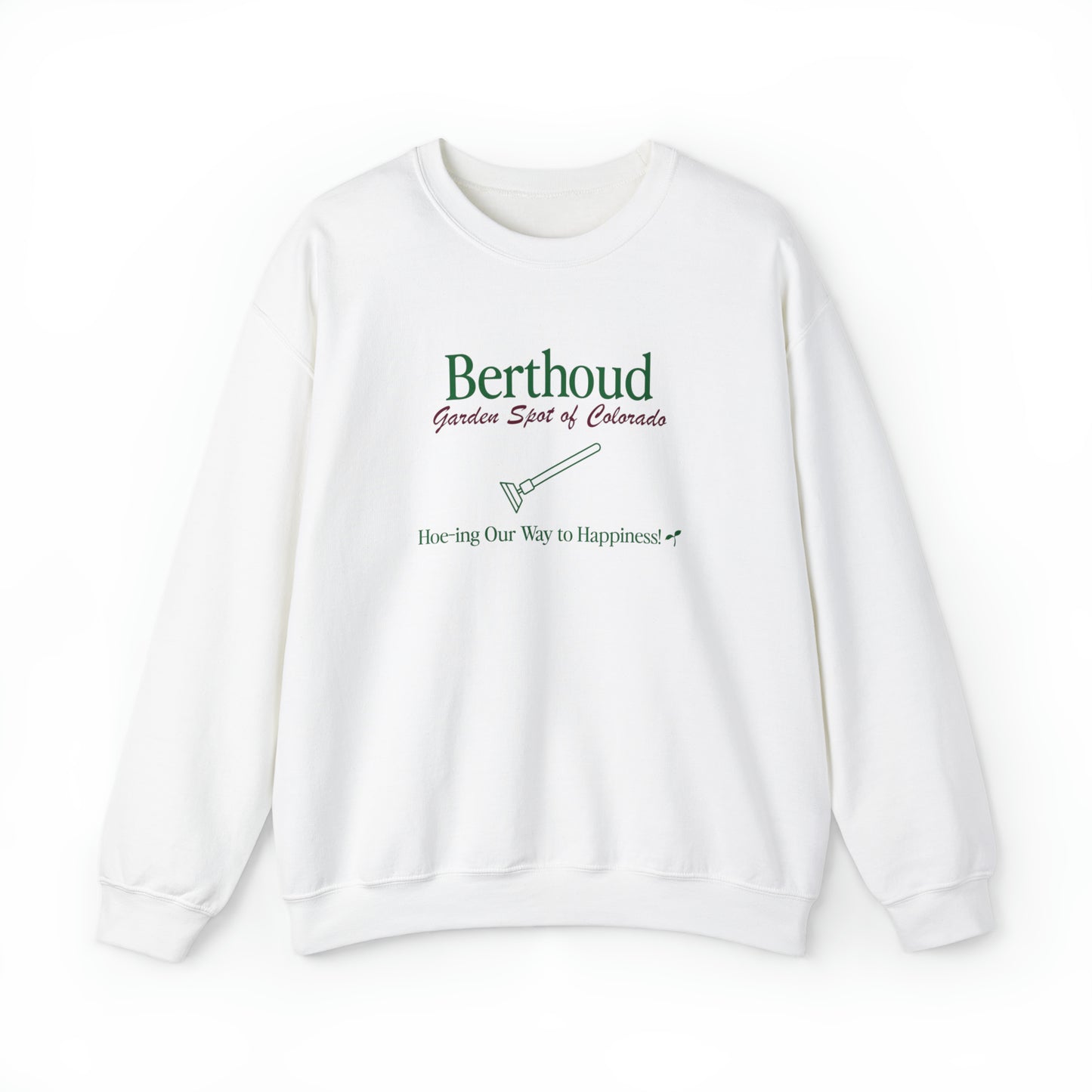 Berthoud 'Hoe-ing' Crewneck - Unisex Heavy Blend™ Crewneck Sweatshirt in White and Ash