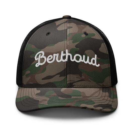 Berthoud Embroidered Camouflage snapback trucker hat