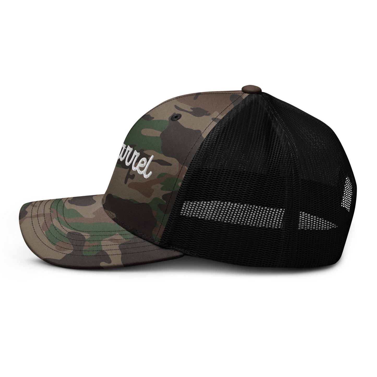 Embroidered Camo Gunbarrel Trucker Hat